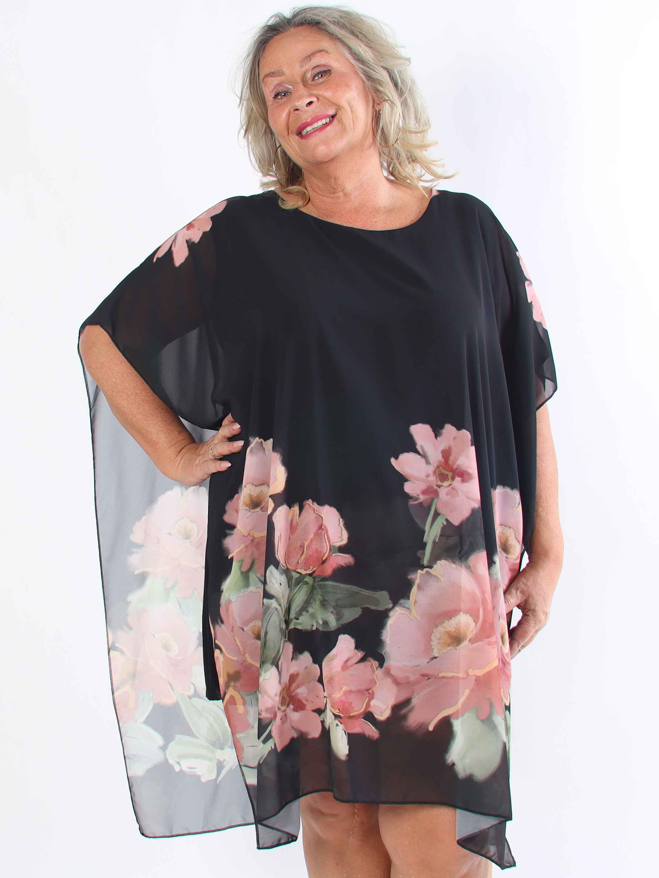 Mirabella - Tunikaklänning i plus size med chiffonglager och underkjol i viskos